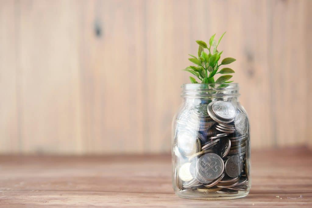 A jar with coins and a plant to represent a retirement annuity top up.