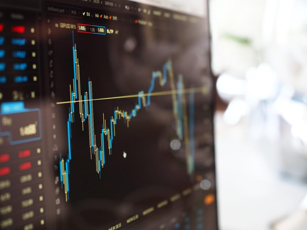 Market volatility is shown by sharp drops in market values
